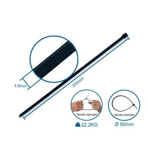 Sorte Genbrugsplast strips (Kabelbindere) - 370 x 7,6 mm (100 stk) - Billede 5
