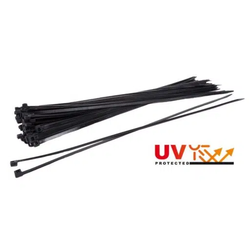24 års UV-resistente strips (Kabelbindere) - 368 x 4,8 mm - Sort (100 stk)